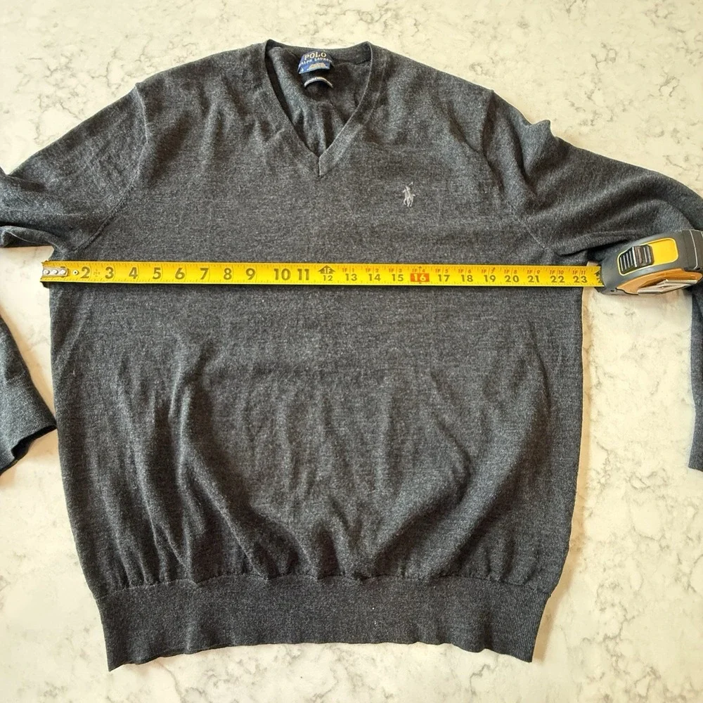POLO Ralph Lauren Washable Merino Wool V-neck Sweater Large Gray Graphite